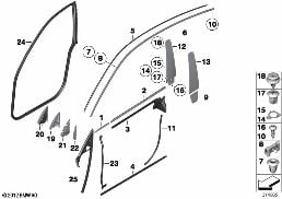 TRIM AND SEALS FOR DOOR, FRONT diagram for BMW 5 Series F07 GT LCI 530dX