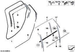 TRIM AND SEALS FOR DOOR, REAR diagram for BMW 5 Series F11 550i