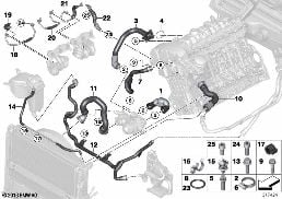 COOLING SYSTEM COOLANT HOSES diagram for BMW 3 Series E90 LCI 335i