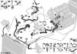COOLING SYSTEM COOLANT HOSES diagram for BMW 3 Series E90 LCI 318i