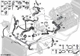 COOLING SYSTEM COOLANT HOSES diagram for BMW 3 Series E90 LCI 318i