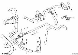 Soupapes d'eau chauffage auxiliaire diagram for BMW 5 Series E34 530i