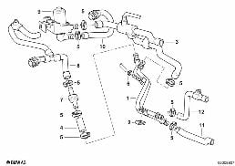 Soupapes d'eau chauffage auxiliaire diagram for BMW 7 Series E38 735iL