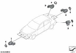 Σύστημα ελέγχου στάθμευσης (PDC) diagram for BMW 5 Series F07 GT 550i