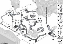 COOLING SYSTEM COOLANT HOSES diagram for BMW 5 Series E60 525i