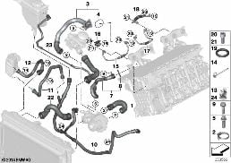Chladicí systém - hadice chlazení diagram for BMW 5 Series E60 LCI 535xi