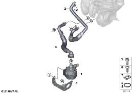 ENGINE COOLING SYSTEM EXHAUST TURBO. diagram for BMW i8 I12 LCI i8