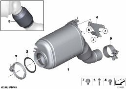 CATALYSER/DIESEL PARTICULATE FILTER diagram for BMW 6 Series F13 640d