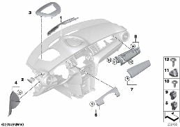 Elementy dod. tablicy przyrządów u góry diagram for BMW MINI F56 One