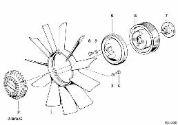 COOLING SYSTEM-FAN/FAN COUPLING diagram for BMW 5 Series E34 M5 3.8