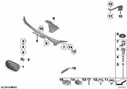 Adornos exteriores / listón de adorno diagram for BMW 7 Series F02 740Li