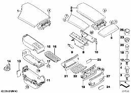 CENTER ARM REST, ODDMENTS TRAYS diagram for BMW 5 Series E60 LCI 523Li