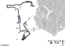ENGINE COOLING SYSTEM EXHAUST TURBO. diagram for BMW X1L F49 X1 25LeX