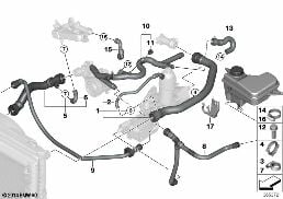 COOLING SYSTEM COOLANT HOSES diagram for BMW 5 Series E61 LCI 525d