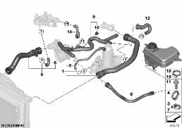 COOLING SYSTEM COOLANT HOSES diagram for BMW 5 Series E61 LCI 525d