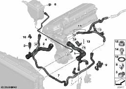 冷却系统冷却液软管 diagram for BMW 5 Series E60 530i
