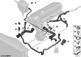 冷却系统冷却液软管 diagram for BMW 5 Series E60 530i