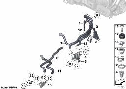 Tubos do líquido refrigerante diagram for BMW 5 Series F10 LCI 520d