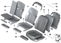 SEAT, FRONT, UPHOLSTERY AND COVER