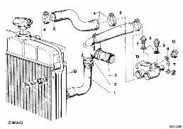 COOLING SYSTEM-THERMOSTAT/WATER HOSES diagram for BMW 5 Series E12 518