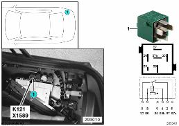Relais verr. centr. trappe réserv. K121 diagram for BMW 7 Series E38 750iLS