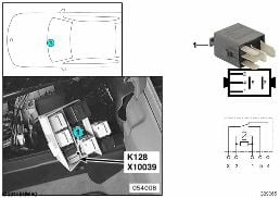 Relais hayon/couvercle coffre K128 diagram for BMW 7 Series E38 750iLS