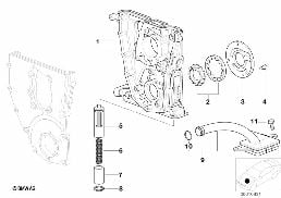 LUBRICATION SYSTEM/OIL PUMP WITH DRIVE diagram for BMW 3 Series E36 316i 1.9