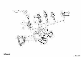 COOLING SYSTEM-THERMOSTAT/WATER HOSES diagram for BMW 5 Series E12 530i