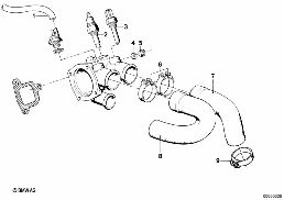 COOLING SYSTEM-THERMOSTAT/WATER HOSES diagram for BMW 5 Series E12 530i