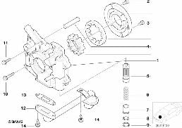 Dopływ oleju/pompa olejowa diagram for BMW 5 Series E39 520d
