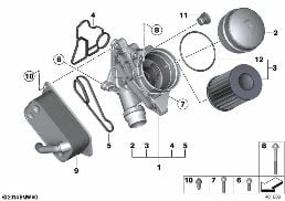 LUBRICAT.SYST.-OIL FILTER,HEAT EXCHANGER diagram for BMW 1 Series F20 LCI 125i