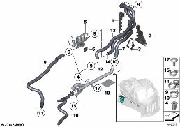COOLANT HOSES FOR AUXILIARY HEATER diagram for BMW 5 Series F10 LCI 550i