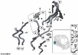 COOLANT HOSES FOR AUXILIARY HEATER diagram for BMW 5 Series F11 LCI M550dX