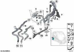Durits liquide refroid. chauffage aux. diagram for BMW 5 Series F10 LCI 525d