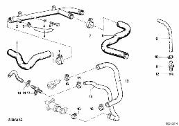 COOLING SYSTEM WATER HOSES diagram for BMW 7 Series E23 728i