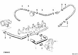 COOLING SYSTEM WATER HOSES diagram for BMW 7 Series E23 730