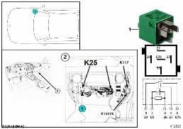 RELAY, RGT. PARK.LGHT/LIC.PLATE LAMP K25 diagram for BMW 3 Series E36 325i