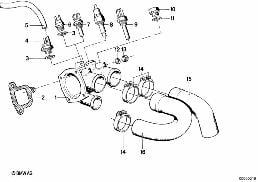COOLING SYSTEM-THERMOSTAT/WATER HOSES diagram for BMW 7 Series E23 728i