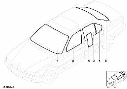 GLAZING diagram for BMW 7 Series E38 735iL