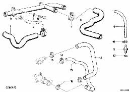Prowadzenie węży wody ukł. chłodn. diagram for BMW 6 Series E24 635CSi