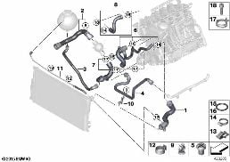 COOLING SYSTEM COOLANT HOSES diagram for BMW 5 Series F11 520i