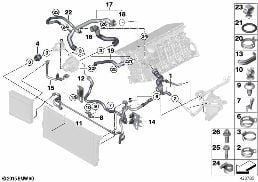 Węże płynu chłodzącego układu chłodzenia diagram for BMW 5 Series F11 LCI 535i