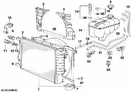 Kylare/bromsolje behaallare/sarg diagram for BMW 3 Series E36 M3
