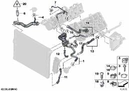 Kylsystems-kylvätskeslangar diagram for BMW 5 Series F10 550iX