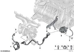 ENGINE COOLING SYSTEM EXHAUST TURBO. diagram for BMW 7 Series G11 730i