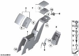 Střední konzola zadní sedadla diagram for BMW Rolls-Royce Phantom RR1 Phantom