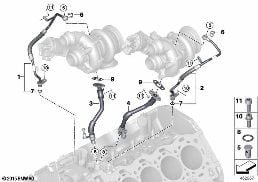Yağ beslemesi egzoz gazı turbo ünitesi diagram for BMW 5 Series F90 M5 LCI M5 CS