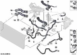 Шланги системы охлаждения diagram for BMW 5 Series F10 LCI 530d
