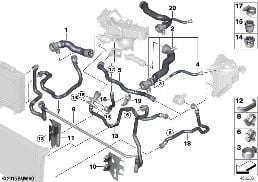 Шланги системы охлаждения diagram for BMW 5 Series F10 LCI 530d