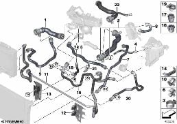 Шланги системы охлаждения diagram for BMW 5 Series F10 LCI 530d